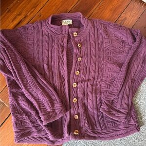 L.L. Bean Women's Plum Cable Knit Cardigan